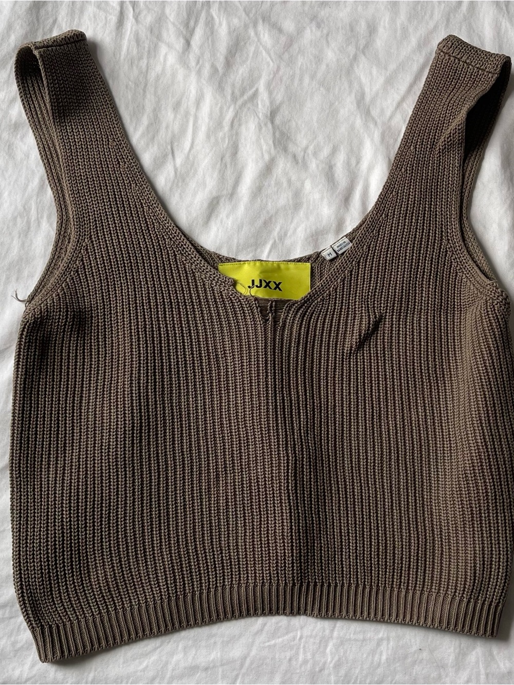 Brown Ribbed Knit Crop Tank 100% Cotton